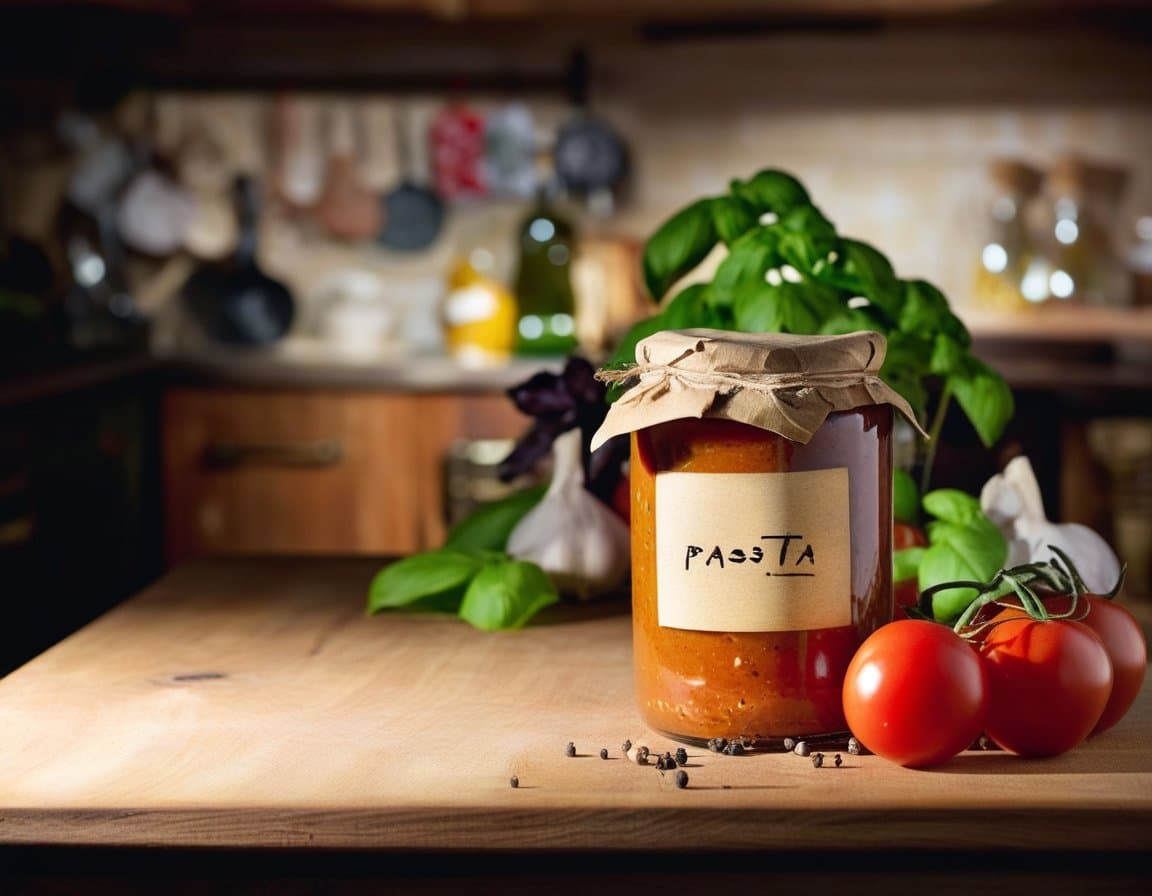 Pasta sauce jar on a shelf before background removal